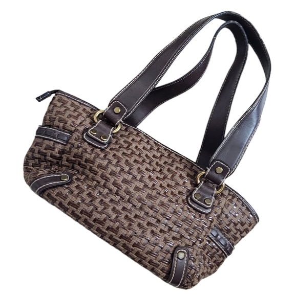 Vintage Fossil Key Raffia Woven Straw Leather Shoulder Bag Purse Pocketbook FLAW - Picture 2 of 9